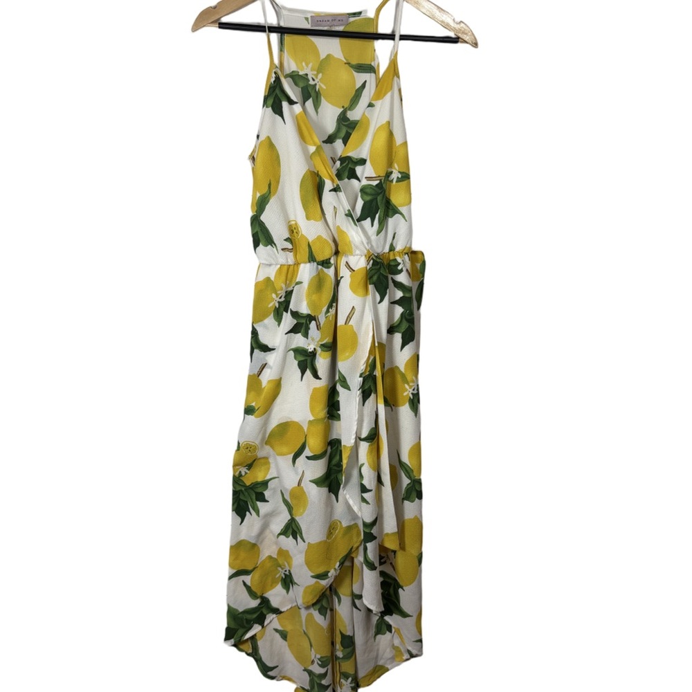 Dream of Me Lemon Print Wrap Maxi Dress White Yellow Size M